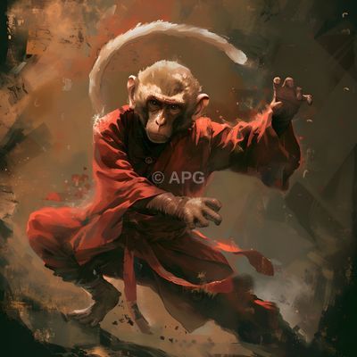 Affe in roter Kampfkleidung (KI-generiert)